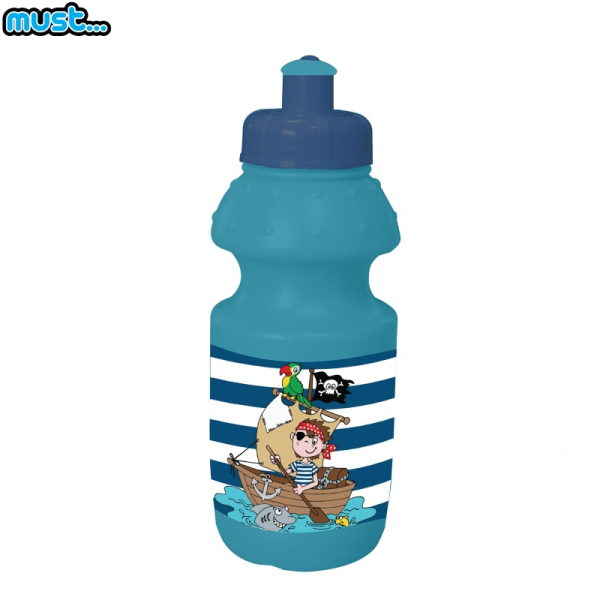 MUST Цветная Пластмассовая бутылочка (350ml) детям от 3+ лет Синяя с Пиратами