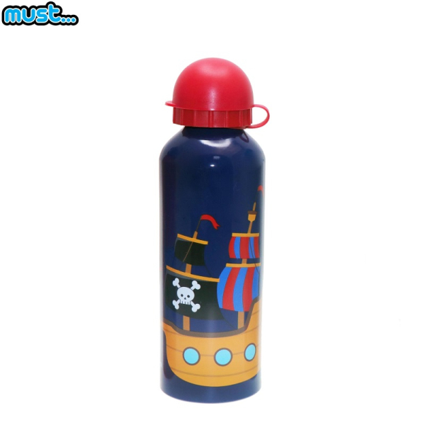 MUST Металлическая бутылочка с Ярким рисунком (без BPA) (500ml) для мальчиков от 3+ лет Синяя с Корабликом