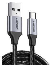 Nickel-plated USB-C cable QC3.0 UGREEN 0.25m with aluminium plug (Black)