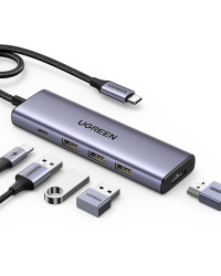 Multifunctional HUB 5in1 USB-C - HDMI 1.4 | 3 x USB-A | USB-C PD 100W Ugreen CM511 - gray