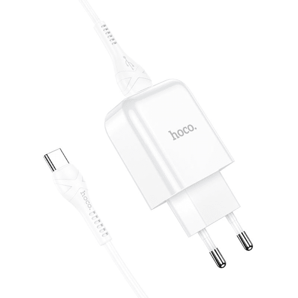 Hoco N2 универсальное зарядное устройство USB / 5V / 2.4A + USB-C провод 1М белая