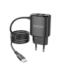 Dudao 2x USB wall charger with built-in USB Type C 12 W cable black (A2ProT black)