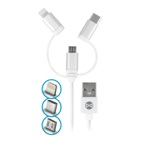 Forever 3in1 cable USB - Lightning + USB-C + microUSB 1,0 m 1,5A white