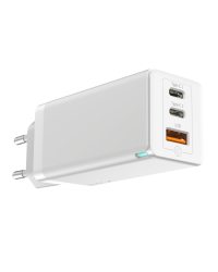 Baseus GaN CCGAN-B02 Сетевое зарядное устройство USB / 2 x USB-C / 65W / 5A / Quick Charge 3.0 Белое