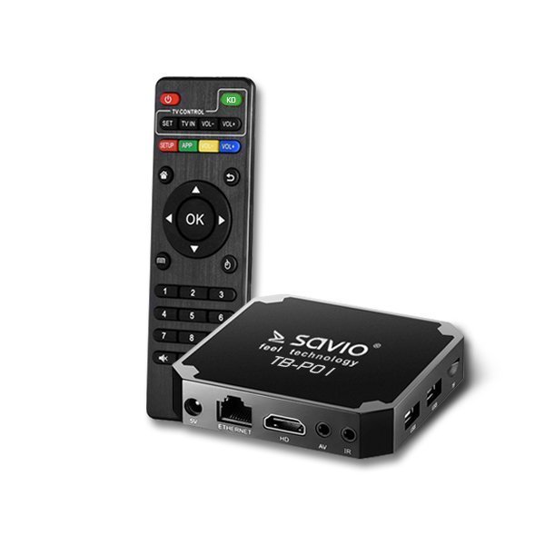 Savio TB-P01 Приставка для TV Android 9.0 / 4K / Wi-Fi / 2GB / 16GB / 4 x 1.2 Ghz / H.265 / HDMI v2.0 / USB / Micro SD