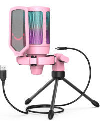 Микрофон Fifine AmpliGame A6V RGB для игр | подкасты | потоки | штатив | розовый