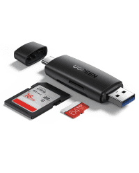 Adapter USB + USB-C UGREEN CM304 Card Reader SD + microSD (black)