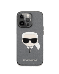 KLHCP13LSAKHSL Karl Lagerfeld PU Saffiano Karl Head Case for iPhone 13 Pro Silver