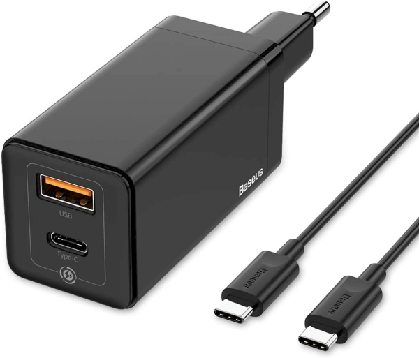 Baseus GaN CCGAN-Q01 Сетевое зарядное устройство USB / USB-C / 45W / 4.5A / Quick Charge 3.0 Черное