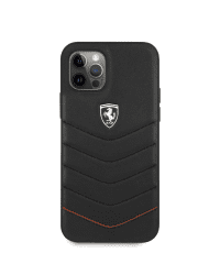 FEHQUHCP12MBK Ferrari Off Track Leather Quilted Hard Case for iPhone 12/12 Pro 6.1 Black
