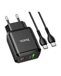 Hoco N5 PD20W универсальное зарядное устройство USB / 5V / 3A + USB-C провод 1М черная