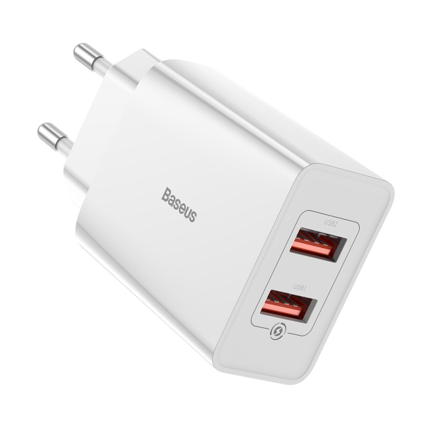 Baseus Speed Mini CCFS-V02 Сетевое зарядное устройство 2 x USB / 18W / 3A / Quick Charge 3.0 / Белое