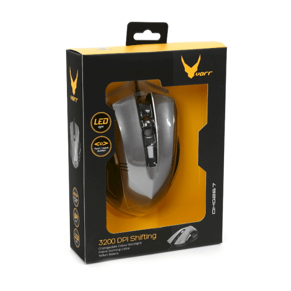 Игровая мышь Varr OM0267 с 6 кнопками | LED | 1200-1600-2400-3200 DPI | USB | серая