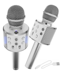 Goodbuy микрофон для караоке со встроенным динамиком bluetooth / 3 Вт / aux / голосовой модулятор / USB / Micro SD серебряный