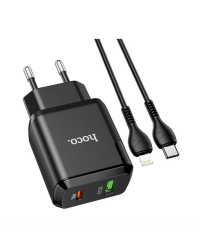 Hoco N5 PD20W универсальное зарядное устройство USB / 5V / 3A + lightning провод 1М черная