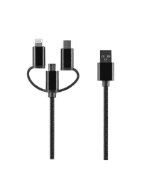 Setty 3in1 cable USB - Lightning + USB-C + microUSB 1,0 m 2A black nylon DT