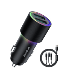 Joyroom JR-CL10 автомобильное зарядное устройство 2 x USB | подсветка | 24 Вт | кабель 3 в 1 | 1,2 м черный