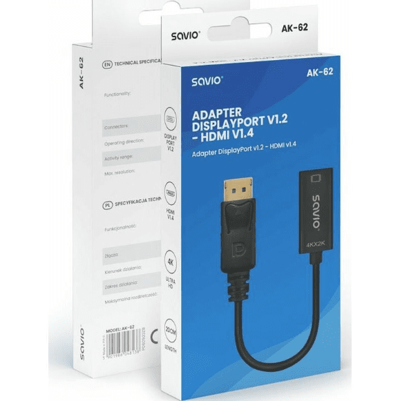 DisplayPort (M) v1.2 - HDMI (F) v1.4, адаптер 4K, AK-62