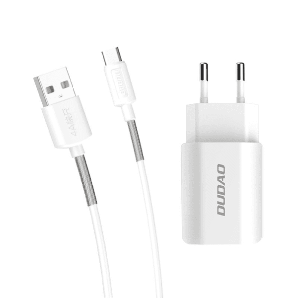 Dudao EU wall charger 2x USB 5V / 2.4A + USB Type C cable white (A2EU + Type-c white)