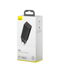 Baseus GaN CCGAN-B01 Сетевое зарядное устройство USB / 2 x USB-C / 65W / 5A / Quick Charge 3.0 Черное