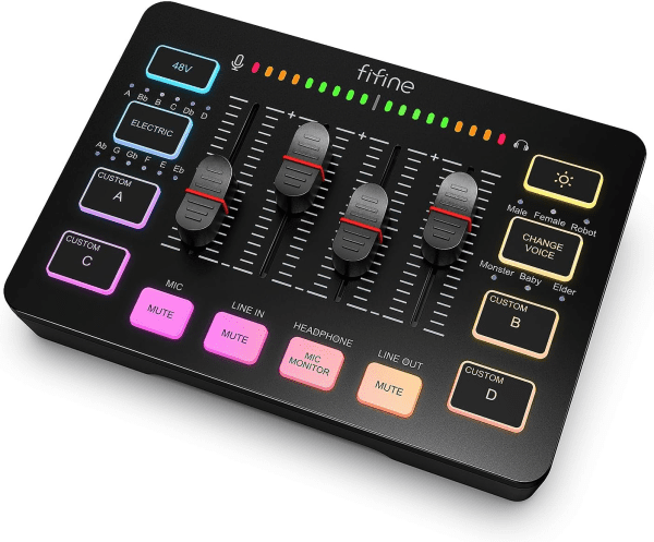 Fifine SC3 аудио микшер RGB | Streaming | XLR | 48V | Vocal черный