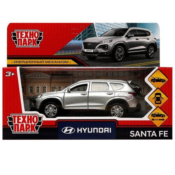 Машина металл HYUNDAI SANTAFE длин 12 см, двер, багаж, инер, серебрист, кор. Технопарк в кор.2*36шт