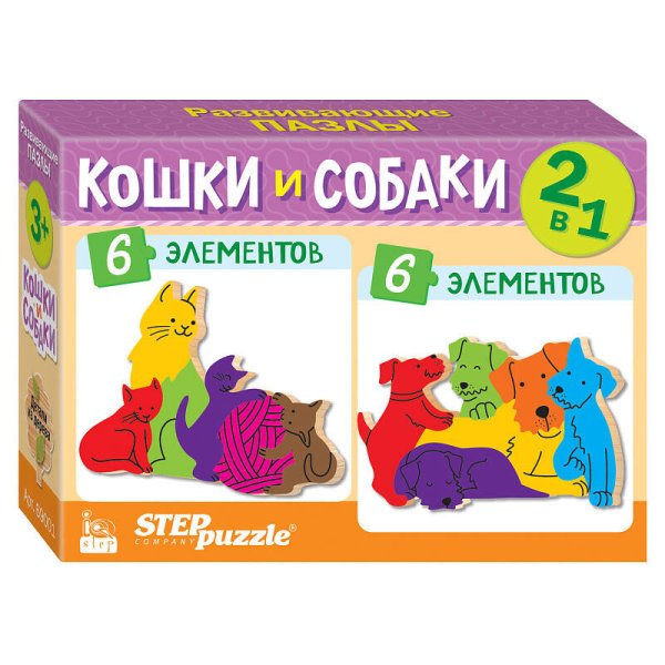 Мозаика "puzzle" 2в1 из дерева "Кошки и собаки" (IQ step)