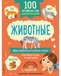 100 английских слов: запомню легко. Животные (двусторонний плакат-схема)