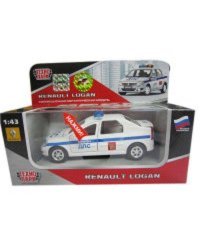 МАШИНА "ТЕХНОПАРК" МЕТАЛЛ. ИНЕРЦ. RENAULT LOGAN ДПС 1:43, СВЕТ+ЗВУК В КОР. в кор.2*24шт