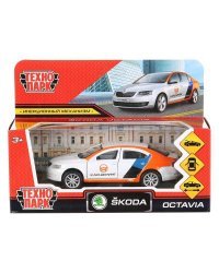 Машина металл "skoda octavia каршеринг" 12см, откр.двери, инерц., белый в кор. Технопарк в кор2*36шт