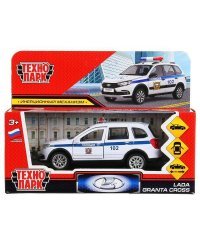 Машина металл "lada granta cross 2019 полиция" 12см, инерц., белый в кор. Технопарк в кор.2*36шт