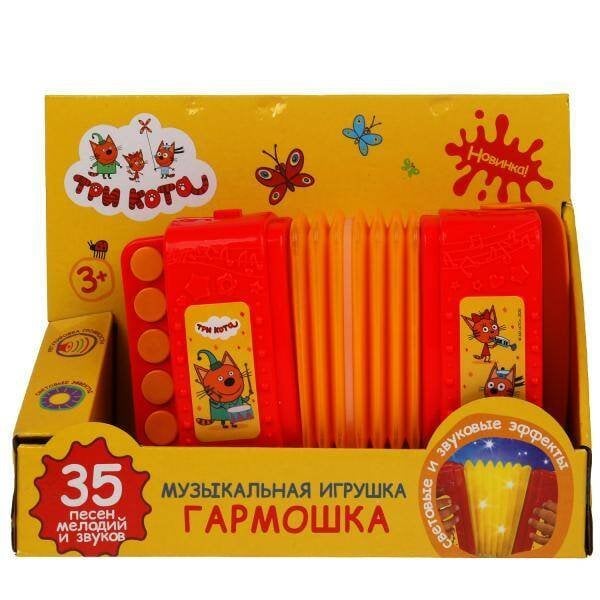 Музыкальная игрушка гармошка Три Кота 35 песен,мелодий,звуков.свет.кор.бат. Умка в кор.48шт