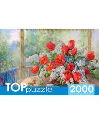 TOPpuzzle. ПАЗЛЫ 2000 элементов. РУКТП2000-1592 Русская коллекция. О.Дандорф. Тюльпаны с черёмухой