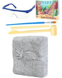 Набор археолога "Трицератопс"(камень,4 инструмента,книжка,очки,маска, в коробке) (Арт. И-5863)