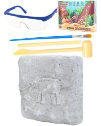 Набор археолога "Мамонт"(камень,4 инструмента,книжка,очки,маска, в коробке) (Арт. И-5864)