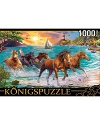 26. Konigspuzzle. ПАЗЛЫ 1000 элементов. ФK1000-6635 ЛОШАДИ У МОРЯ НА ЗАКАТЕ