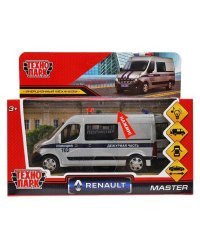 Машина металл свет-звук RENAULT master ПОЛИЦИЯ 14 см, двер, серебрист, кор. Технопарк в кор.2*32шт