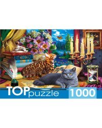 TOPpuzzle. ПАЗЛЫ 1000 элементов. ФТП1000-9852 Коты у ночного окна