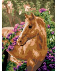 Ам-052 Алмазная мозаика 30*40 см (частичное заполнение) "Лошадка в цветах"