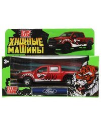 Машина металл FORD F150 RAPTOR ХИЩНИКИ 12 см, двер, баг, инер, красный, кор. Технопарк в кор.2*36шт