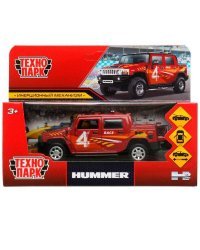 Машина металл HUMMER H2 PICKUP СПОРТ 12 см, двер, багаж, инер, красный, кор. Технопарк в кор.2*36шт