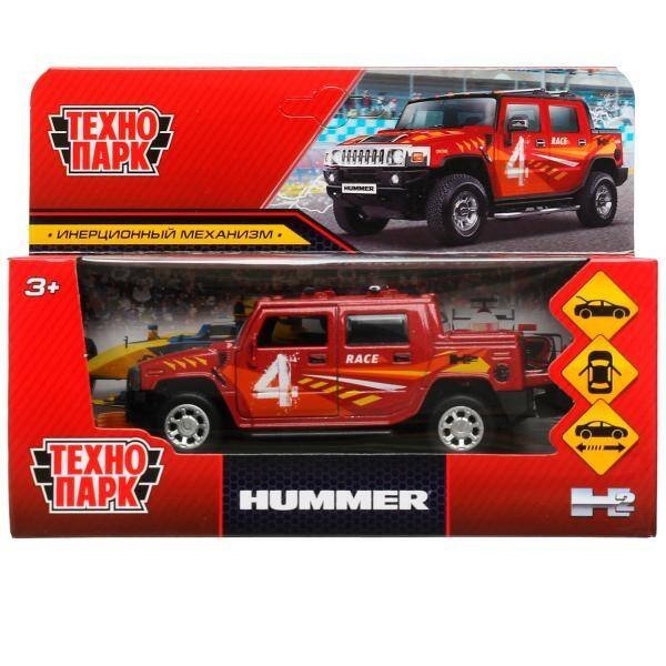 Машина металл HUMMER H2 PICKUP СПОРТ 12 см, двер, багаж, инер, красный, кор. Технопарк в кор.2*36шт