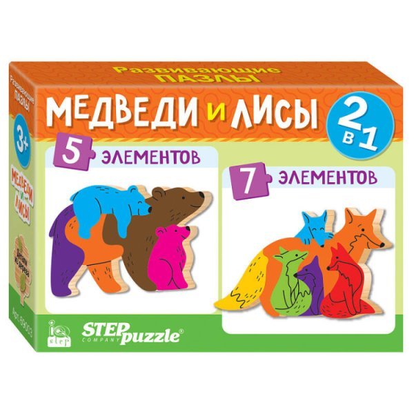 Мозаика "puzzle" 2в1 из дерева "Медведи и лисы" (IQ step)