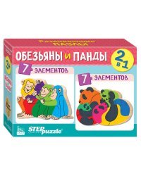 Мозаика "puzzle" 2в1 из дерева "Обезьяны и панды" (IQ step)