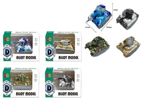 Машинка металлическая инерц. "Танк"(6,5х3,9х3,1 см) (4 вида микс)в коробке ( Арт. 2103202)