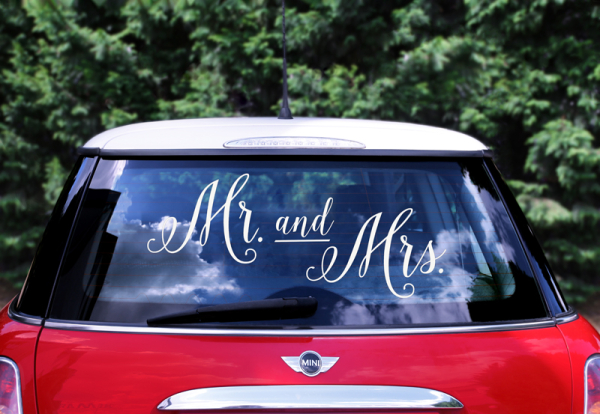 Wedding day car sticker - Mr. and Mrs.