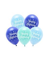 Eco Balloons 26 cm, Happy Birthday, blue (1 pkt / 5 pc.)