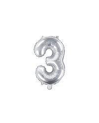 Foil Balloon Number ''3'', 35cm, silver