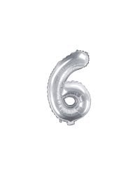 Foil Balloon Number ''6'', 35cm, silver