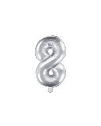 Foil Balloon Number ''8'', 35cm, silver